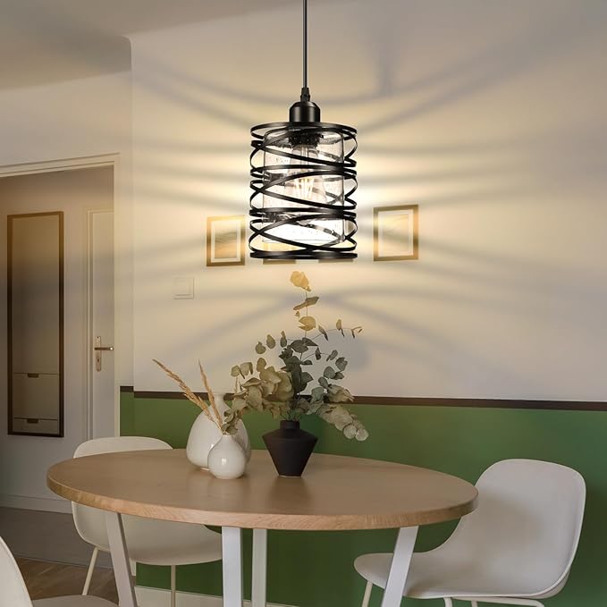 3 PACK Black Pendant Lights Kitchen Island, Small Kitchen Pendant Lighting Over Island, Modern Seeded Glass Hanging Light Fixtures, Single Ceiling Light for Kitchen, Dining Room, Bedroom, Foyer