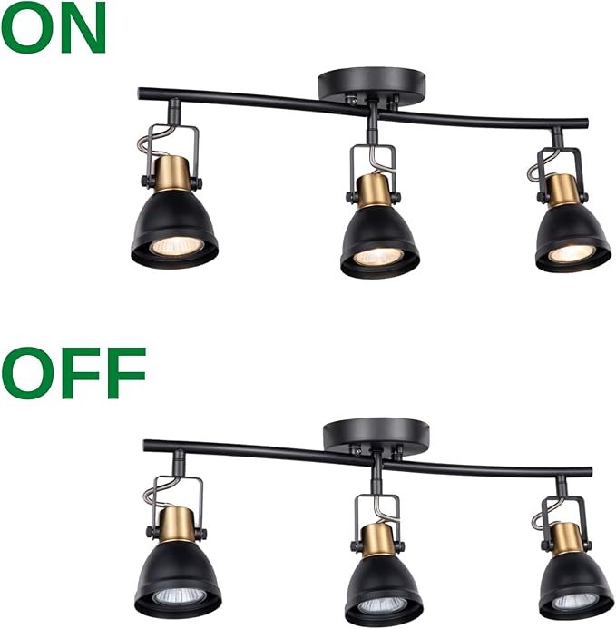 3 Light Foldable Track Lighting Kit, Matte Black Brass Finish Pivot Shades Rotatable Arm with GU10 Socket Modern Ceiling Spot Light for Kitchen,Bedroom,Living Room Home Improvement