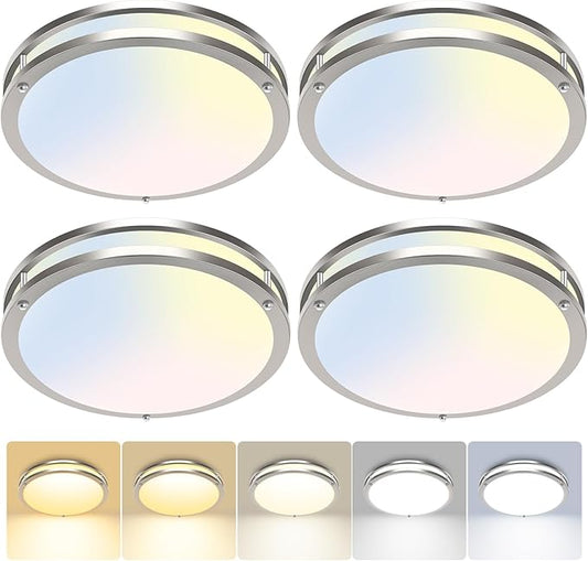 hepside 4 Pack Flush Mount Ceiling Light Fixture, Dimmable & 5CCT Ceiling Light Black, 13inch 24W 3000K 3500K 4000K 5000K 6500K Adjustable Ceiling Lamps for Kitchen Bathroom Bedroom Hallway