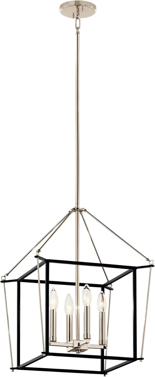 Kichler Eisley 4-Light Foyer Pendant, Soft Modern Light in Polished Nickel and Black, Sloped Ceiling Compatible, for Hallway, Laundry or Mud Room, Kitchen or Bar (21.25" x 1 6" x 16"), 52626PN