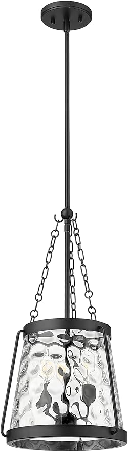 ML Lighting | Adabella Collection | 20403-MB | 3 Light Pendant in Matte Black Finish with Clear Hammered Glass Shade | Perfect for Kitchens, Dining Rooms, Living Rooms, Entryways, Hallways