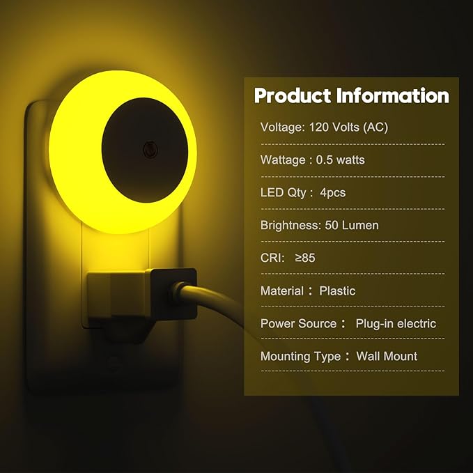 fesnne Night Light, Night Lights Plug into Wall, Dusk to Dawn Sensor, Amber Led Night Light 0.5W, 2 Pack Nightlight for Adults, Bedroom, Bathroom, Hallway, Kitchen