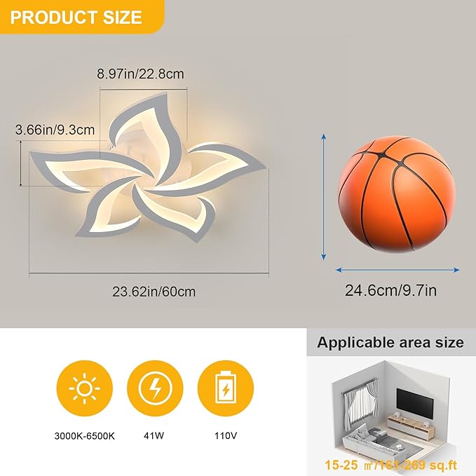 Dimmable 5-Petals Flower Ceiling Light, 3000K-6500K Changeable with APP/Remote Control, Modern LED Flush Mount Ceiling Lights Fixture for Living Room Bedroom Dining Room Kitchen
