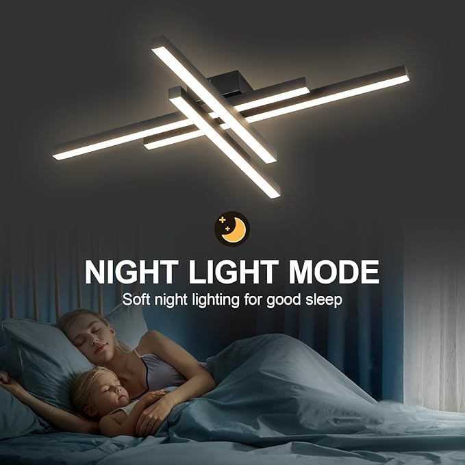 JAYMP 43.3" Modern Ceiling Light with Remote, Black Sputnik Ceiling Lamp, 64W Dimmable LED Lighting Fixture for Dining Room, Living Room, Kitchen Island, 4 Lights