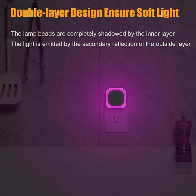 YUNLEX 2 Pack Plug in Pink Night Light, Dimmable, Auto ON/Off, Dusk to Dawn, Eye-Caring Glow for Princess-Themed Bedroom, Bathroom, Hallway, as Mother Gifts