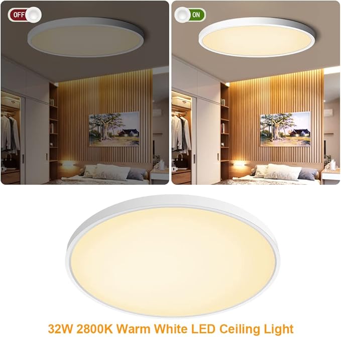 inShareplus 15.7inch LED Ceiling Light, 32W [320W Equiv] Nature White 2800K Flush Mount Ceiling Lights Fixture, 3800LM White Ceiling Lamp for Bedroom, Living Room, Kitchen, Office, Hallway
