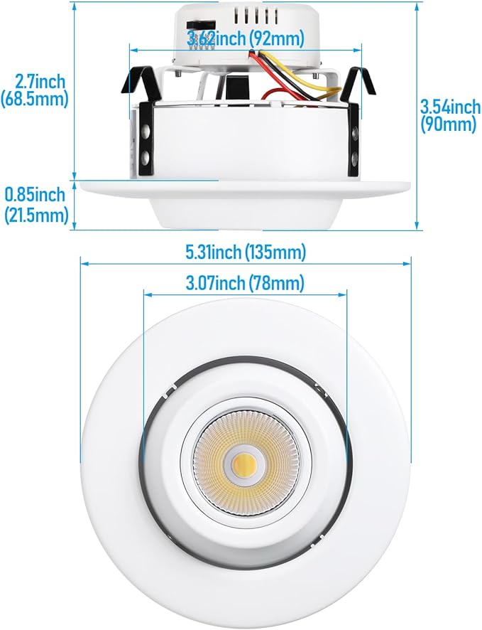 TORCHSTAR 4 Inch 5CCT LED Gimbal Retrofit Recessed Lighting Dimmable, 2700K/3000K/3500K/4000K/5000K Selectable, 9W CRI90 Directional LED Eyeball Can Light, Adjustable Ceiling Spotlight, ETL, Pack of 4