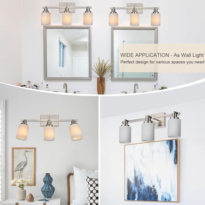 TODOLUZ Track Lighting Fixtures Ceiling, 3-Lights Brushed Nickel Wall Ceiling Spot Lighting with Opal White Glass, E26 Bulb Base