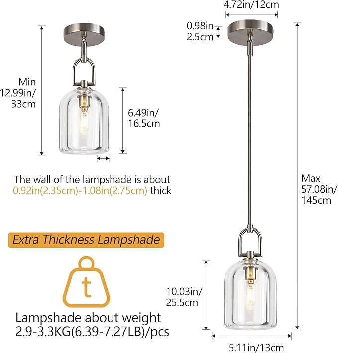 Modern Nickel Pendant Lights Kitchen Island Ceiling Chandelier Indoor Thick Crystal Hanging Light Fixtures for Kitchen Living Room Dining Room Bedroom（3Pack）