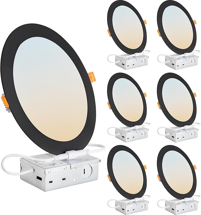 DLLT LED Recessed Ceiling Light: 6 Pack 8 Inch Slim Recessed Lighting for Kitchen - 5CCT Dimmable Canless Wafer Downlight for Living Room - 1800LM Brightness 18W LED Can Lights for Bedroom ETL FCC