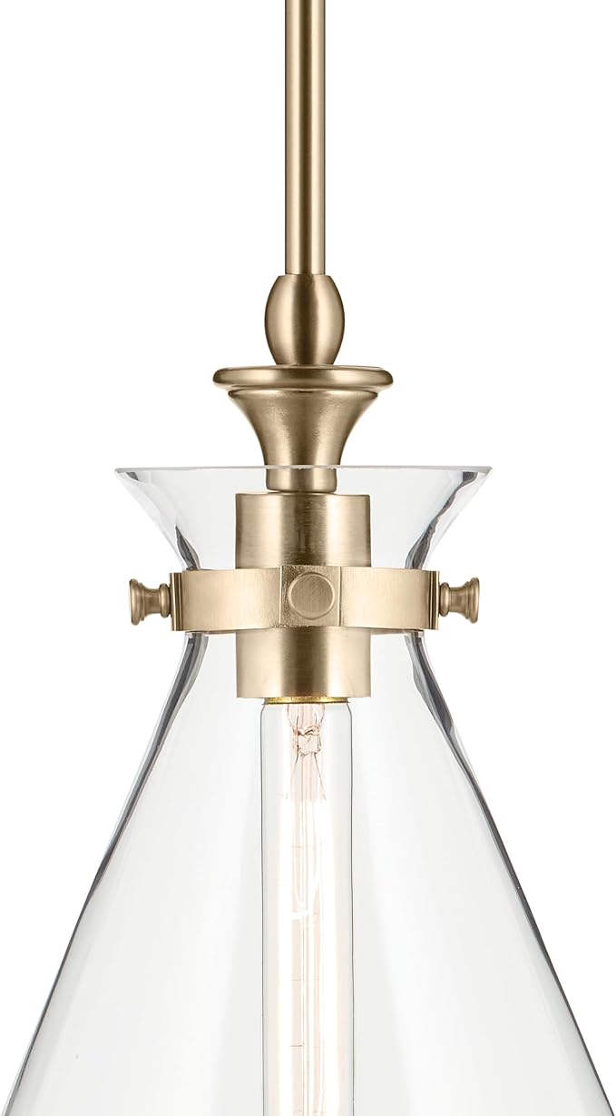 Kichler Laria 1-Light Pendant, Updated Traditional Light, Sloped Ceiling Compatible, for Kitchen with Clear Glass in Champagne Bronze (14.5" x 10.5"), 52774CPZCLR