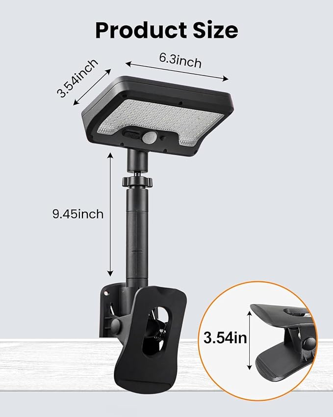Clip On Solar Lights Outdoor, Motion Sensor Outdoor Lights, 92 LEDs 600LM Solar Fence Lights Outdoor Waterproof,Security Lights for Fence, Deck, Gutter (2, Clamp/Black/3000K)