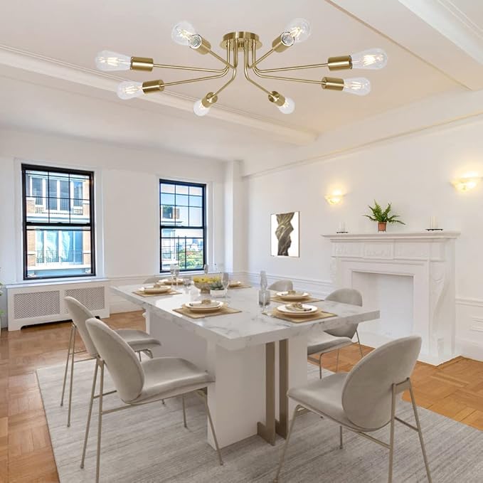 8 Lights Sputnik Chandelier Brushed Brass Semi Flush Mount Ceiling Lights Industrial Kitchen Lighting Fixtures Ceiling Lighting