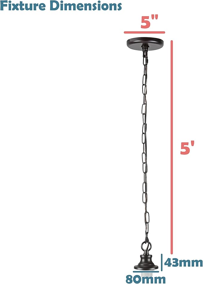 Aspen Creative 21052-11, Indoor Pendant Light Kit, 6' SPT-1 Black Wire / 5' Steel Chain. Socket Cup: 3-1/8" W x 1-5/8" H Suitable: 11-1/2" D. to 16" D. Pendant Shade. Oil Rubbed Bronze.1 Pack