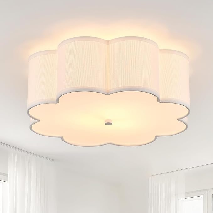 Modern Drum Semi Flush Mount Ceiling Light 3-Lights Modern 17.71" White Drum Ceiling Lighting Fixture Vintage Modern Linen Ceiling Lamp for Kitchen, Basement, Bedroom, Laundry Room
