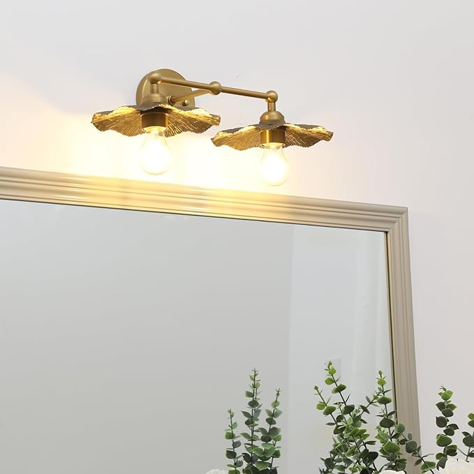 Pathson 2-Head Wall Sconce Lamps Flower Design, Brass Bathroom Vanity Wall Light Above Mirror Lighting Fixture, Hardwired Metal Home Decor for Living Room Farmhouse Kitchen Lights