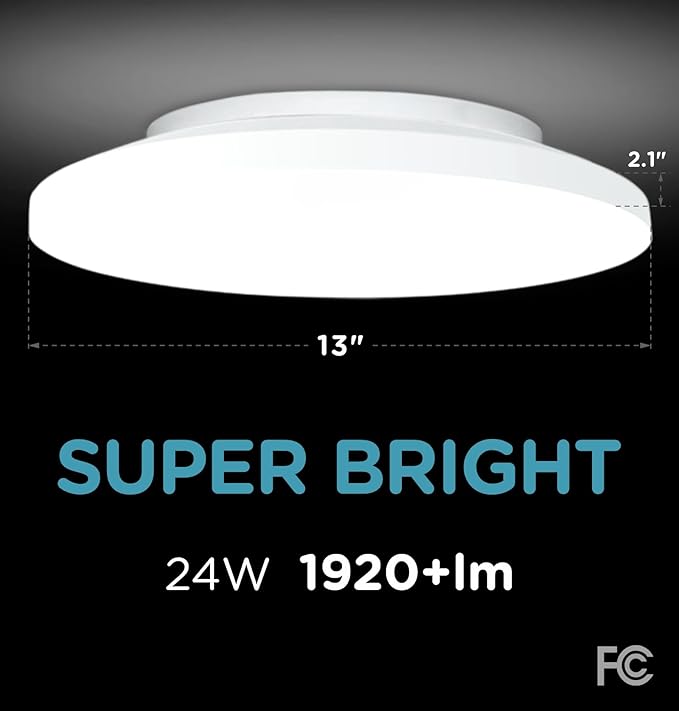 Leetdud Flush Mount Ceiling Light Fixture Wired Dimmable, 13 Inch 24W, 5 CCT 2700/3000/3500/4000/5000K, 3 Brightness Settable, Surface Mount LED Lights for Bedroom Stairs Hallway Laundry Porch, White