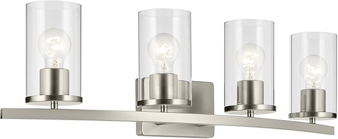 Kichler Crosby 31.25" 4-Light Bathroom Vanity Light Fixture with Clear Glass in Brushed Nickel, Modern Wall Mount Lighting for Bathroom Over Mirror (31.25" x 8.75"), 45498NICLR