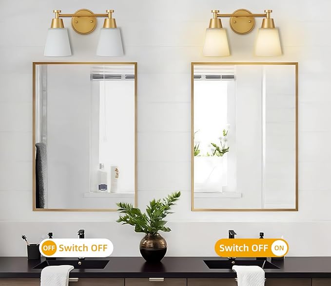 2 Light BathroomVanity Lights, Brushed Gold Wall Sconce Light with Frosted Glass, Bathroom Over Mirror Light Fixtures for Living Room, Bedroom, Hallway
