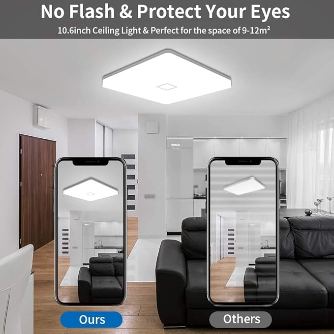 Airand 5000K LED Ceiling Light Flush Mount Ceiling Lamps 18W LED Ceiling Light Fixture,10.6 inch Square LED Light Fixture for Home & Office, Hallway with 180pcs LED Chips, 1800LM, 80Ra+ (Daylight)