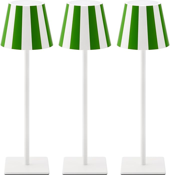 UME 3 Pack Cordless Table Lamp, Battery Operated Lamp - Portable Waterproof Rechargeable Table Lamp w/ 3 Color Temps & Stepless Dimming for Dinner, Desk, Cafe, Outdoor (Green)