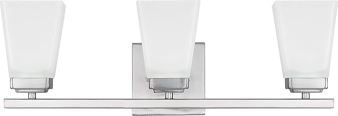 HomePlace Lighting 114431BN-334 Baxley Modern Soft White Glass Bathroom Vanity Wall Light, 3-Light 300 Total Watts, 7"H x 22"W, Brushed Nickel
