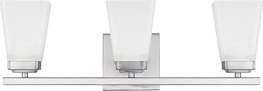 HomePlace Lighting 114431BN-334 Baxley Modern Soft White Glass Bathroom Vanity Wall Light, 3-Light 300 Total Watts, 7"H x 22"W, Brushed Nickel