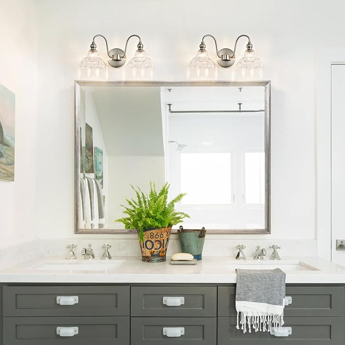 Brushed Nickel 2 Light Bathroom Vanity Light Fixtures Modern Vanity Lights for Bathroom Living Room Vintage Wall Sconces Over Mirror Hallway Wall Lamp