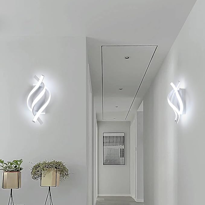 DELIPOP Wall Sconces, Modern Wall Sconce, 6500K Cool White Indoor Wall Light, Acrylic LED Wall Lights for Bedroom, Bathroom, Living Room, Hallway, Balcony (White)