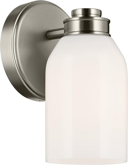 Kichler Shae 1-Light Wall Sconce with White Opal Glass in Brushed Nickel, Modern Vanity Light Fixture for Bathroom Mirror, Hallway, or Fireplace (8.25" H x 5" W), 55200NI