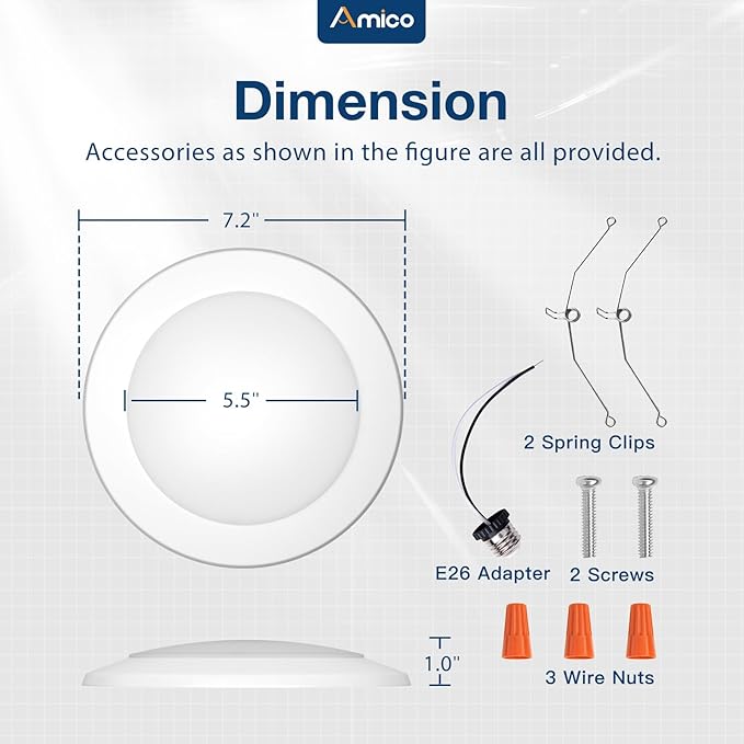 Amico 12 Pack 5/6 Inch LED Disk Lights, Dimmable Flush Mount Ceiling/Recessed Disc Lights, 2700K/3000K/4000K/5000K/6000K Selectable, 15W=110W, 1100LM, Low Profile Surface Mount Can Light, ETL&FCC