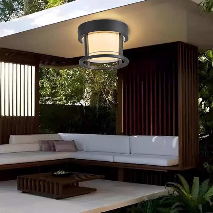Outdoor Ceiling Porch Light LED Flush Mount for Wall or Ceiling, Round Exterior Wall Lamp for Entryway,Hallway,Porch,Patio and Garage, 3000K Warm Color, 6.3 inch Outdoor Ceiling Light