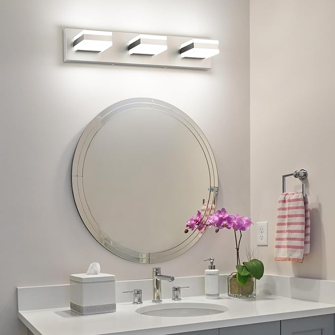 PRESDE 3-Light LED Vanity Light for Bathroom Brushed Nickel Bathroom Light Fixtures Over Mirror Modern Bath Wall Lighting