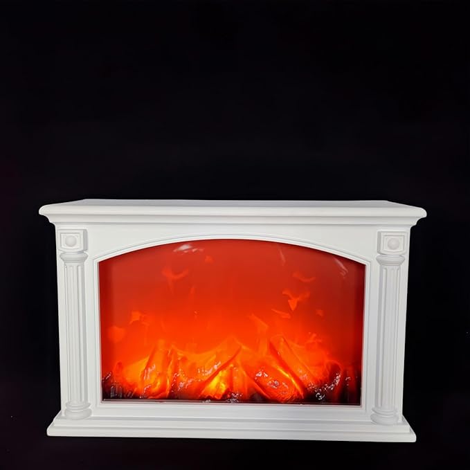 Simulated LED Fireplace Lantern USB & Battery Powered Flameless Light with Emulation Flame Table Decorative Lamp Copper Fireplace Ornament for Cozy Home Decor Free Standing Electric Log Burner