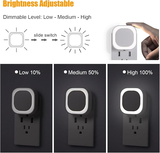 YUNLEX 4 Pack Daylight White Night Light, Gentle Eye-Care with Dimmable Wide-Glow, Indirect Reflection, Auto Dusk to Dawn Sensor, Plug in for Hallway, Kitchen, Garage, Laundry, as Mother Gifts