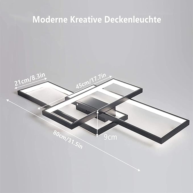 Modern LED Ceiling Light 31.5" Dimmable Black Ceiling Light Fixture with Remote Control Square 54W 3000K-6500K Ceiling Lamp for Kitchen, Living Room, Bedroom