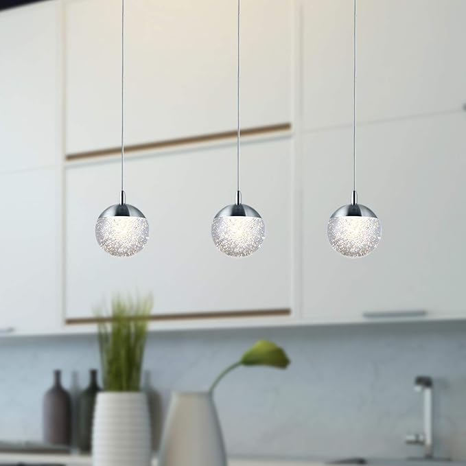 contec development Galaxy 3 Mini Pendant Crystall Ball Lighting Nickel - LED Hanging Light Fixture: Kitchen Island, Bar, Foyer - Cluster Pendants - Dimmable, Adjustable Wire, Lamp Bulb Included