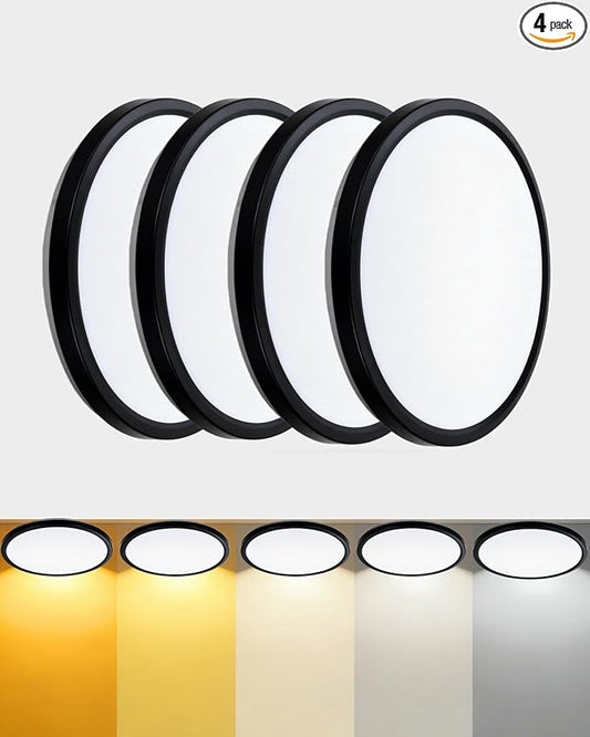 LEDYOND 11in Push-Fit LED Ceiling Lights 4 Pack Black, 0.52in Ultra Thin Flush Mount Light Fixture, 5CCT Selectable 3000K-6500K, 1100LM Dimmable Flat Panel Light for Home Renovation, IP44 ETL Listed
