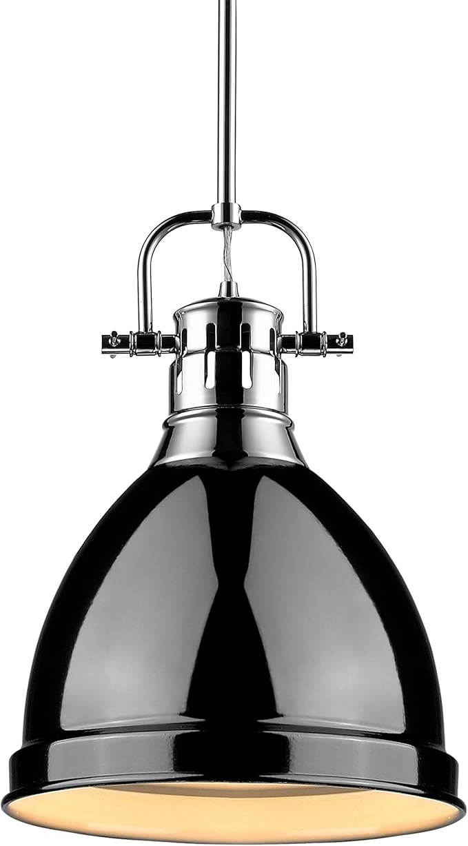 Golden Lighting 3604-S CH-BK Duncan Pendant, 14.25" x 8.88", Chrome with Black Shade