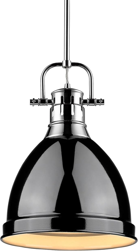 Golden Lighting 3604-S CH-BK Duncan Pendant, 14.25" x 8.88", Chrome with Black Shade