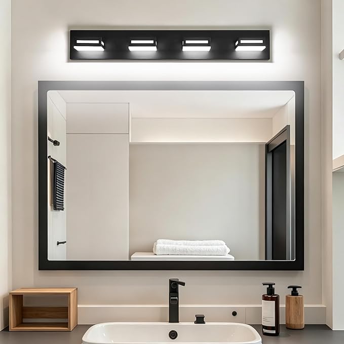 LED Modern Bathroom Light Fixtures, 4-Light 30-Inch Dimmable 5CCT Adjustable Matte Black Vanity Lights for Bathroom Lighting Fixtures Over Mirror, 350° Rotatable Wall Lamp