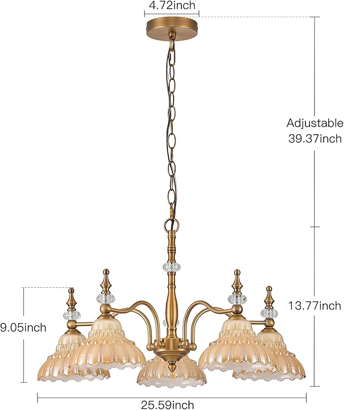 HDDFL Chandelier 5 Lights Chandeliers Lamp Modern Pendant Lighting Fixtures for Dining Room Entryway Living Room Bedrooms Kitchen Brown and Brass