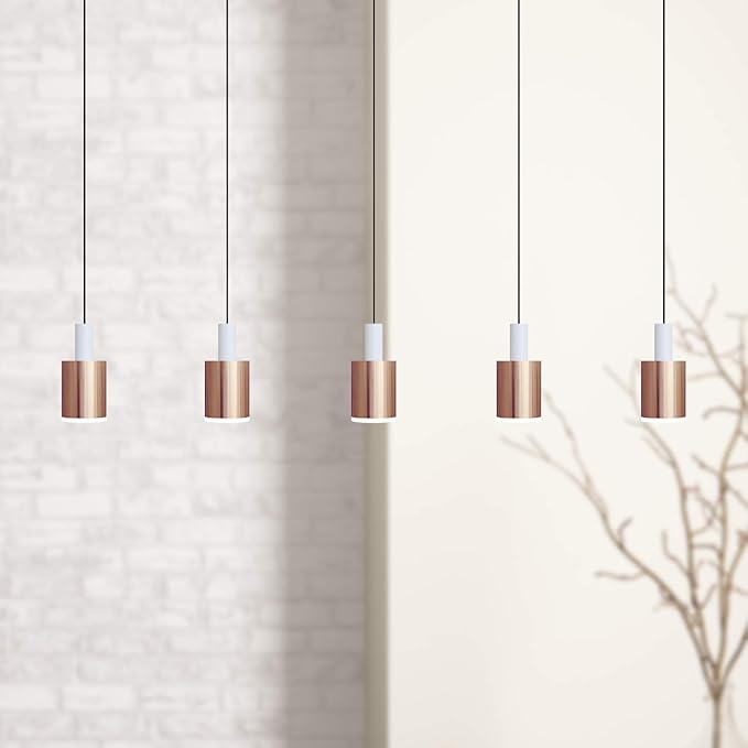 Virgo 5 Mini Pendant Lighting White-Copper - LED Hanging Light Fixture for Kitchen Island, Bar, Foyer - Cluster Pendants - Dimmable, Adjustable Wire, Lamp Bulb Included