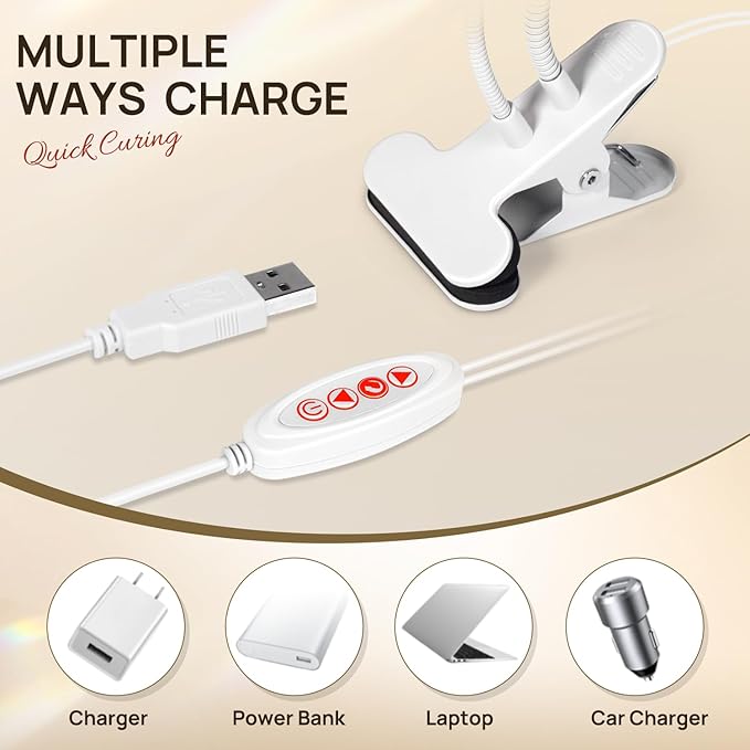 AORAEM LED Nail Lamp Double-Headed UV LED Light Quicky-Dry Duck Neck Lamp Dryer Curing Light with Portable Gooseneck and Clamp Flash Cure UV Light for Gel Nails Professional Home DIY Salon White