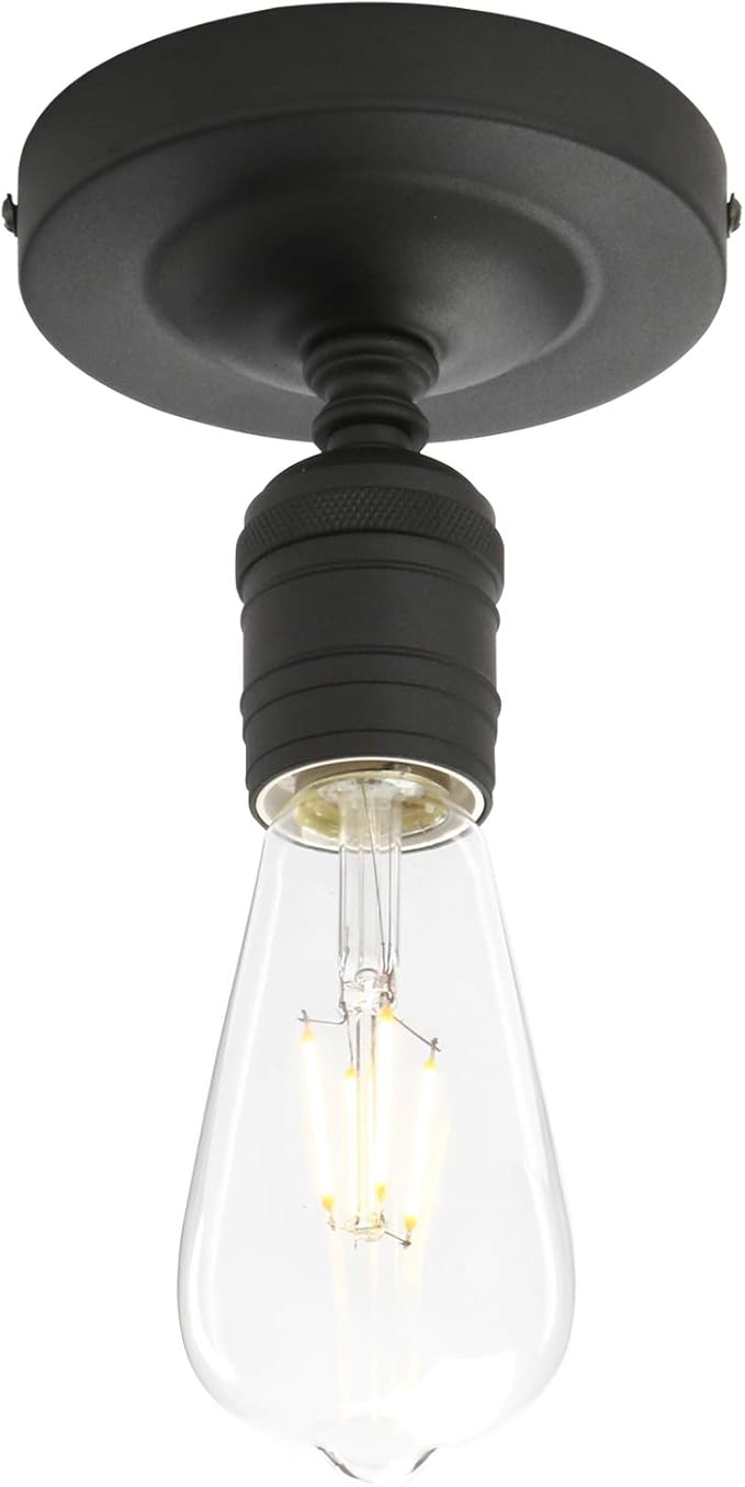 Phansthy Semi Flush Mount Ceiling Light Fixture, Vintage Industrial Close to Ceiling Light, Pendant Light Fixture Ceiling for Bedroom Kitchen Living Room Dining Room (Minimalist -Black)
