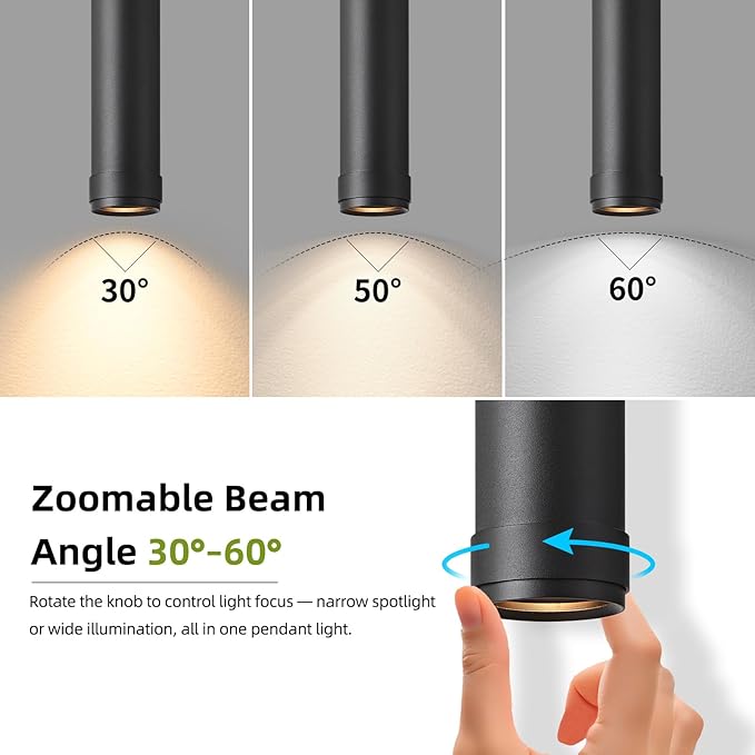 OKELI Black LED Mini Pendant Light, Dimmable Hanging Pendant with Adjustable Beam Angle, 3CCT 2700K–6000K Modern Pendant Light for Kitchen Island, Bar Counter or Bedroom, 12W 11.8", 3 Pack