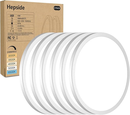 hepside 6Pack 7Inch LED Flush Mount Ceiling Light, Super Slim 15W LED Ceiling Light, Dimmable&3000K/3500K/4000K/5000K/6500K Adjustable Flat Ceiling Light Fixture for Bedroom,Living Room,Kitchen-White