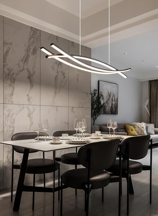 Dimmable Pendant Light for Kitchen Island Lighting,47.24" Modern LED Chandelier, LED Pendant Light with Adjustable Height, Black Modern Kitchen Chandeliers for Kitchen Island, Dining Room with Remote