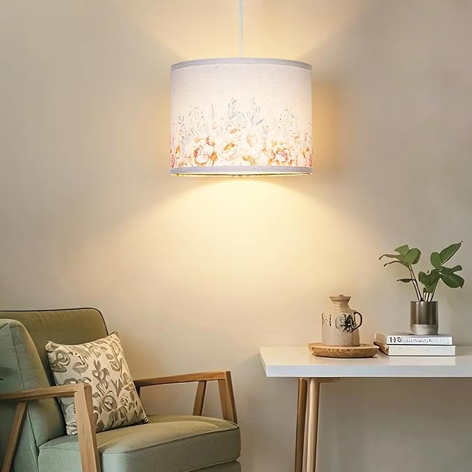 Qingmiao Boho Plug in Pendant Light, Hanging Lamp Plug in with Fabric Shade, 3-Way Dimmable Hanging Light Fixture for Living Room Bedroom Kitchen Ceiling Farmhouse Home Decor