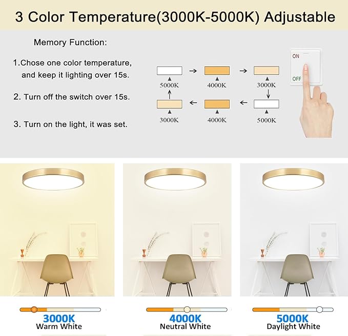 2 Pack 9 Inch Brushed Gold Metal Flush Mount LED Ceiling Light,3000K-5000K Thin Round Low Profile Ceiling Lamp,Modern Surface Mount Ceiling Light Fixtures for Bedroom Hallway Bathroom